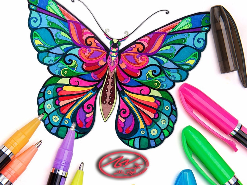 نقاشی با خودکار رنگی پروانه