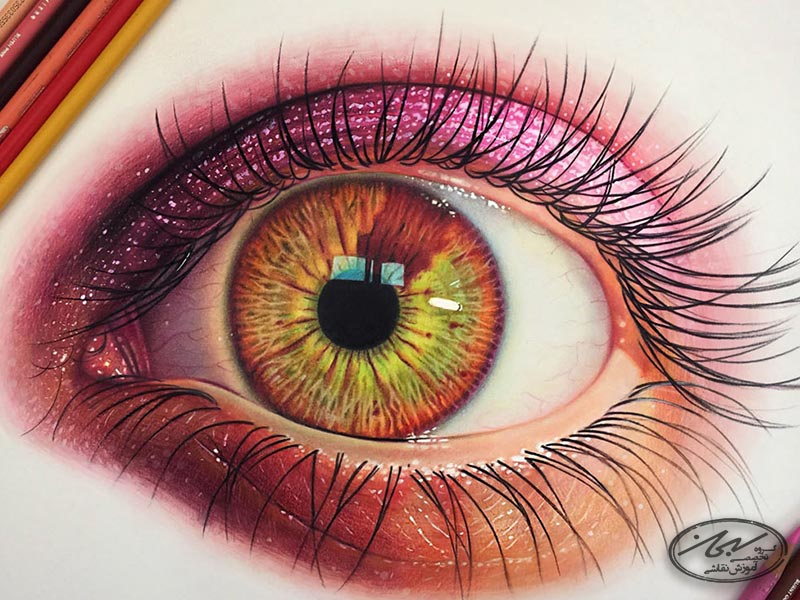 نقاشی مداد رنگی هایپر رئال چشم